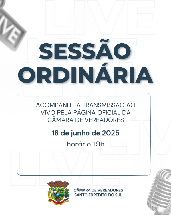 Sessão Ordinária nesta quarta-feira (18)