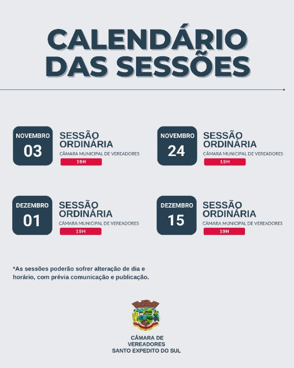 Câmara de Vereadores altera datas das sessões ordinárias de novembro e dezembro