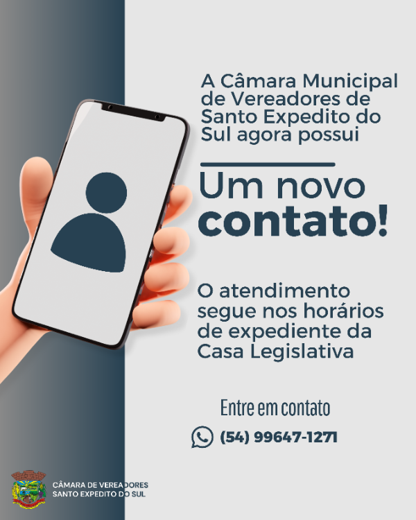Câmara Municipal de Vereadores de Santo Expedito do Sul disponibiliza novo número de WhatsApp para atendimento à comunidade